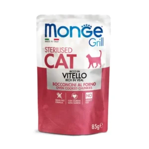 Monge Grill Cat Pouches Sterilised Veal visavertis konservuotas pašaras  katėms su veršiena.