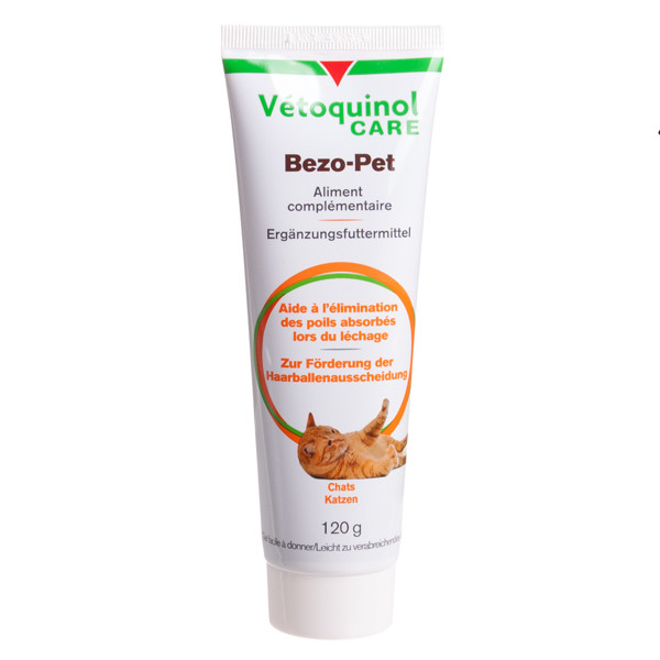 vetoquinol-bezo-pet-paste-120g „Vetoquinol” Bezo-Pet - pasta plaukų savėloms šalinimui iš virškinamojo trakto.