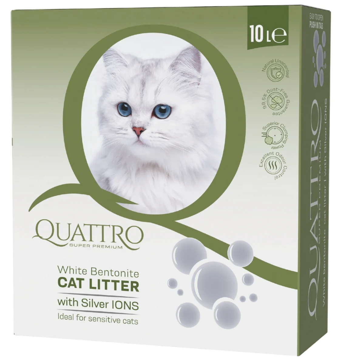 quattro-white-bentonite-cat-litter-10l Quattro baltojo bentonito kraikas su sidabro jonais, 10 L